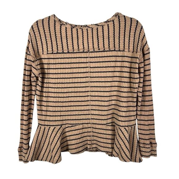 Free People We The Free Auntie Em Thermal  Peplum Long Sleeve Striped top Size S - Picture 2 of 7